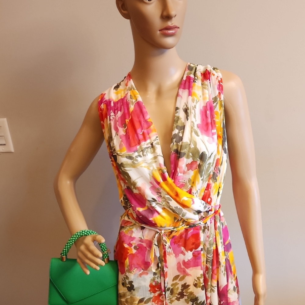 Calvin Klein Vibrant Floral Maxi Dress in Pink, Yellow, Green - Picture 5 of 10